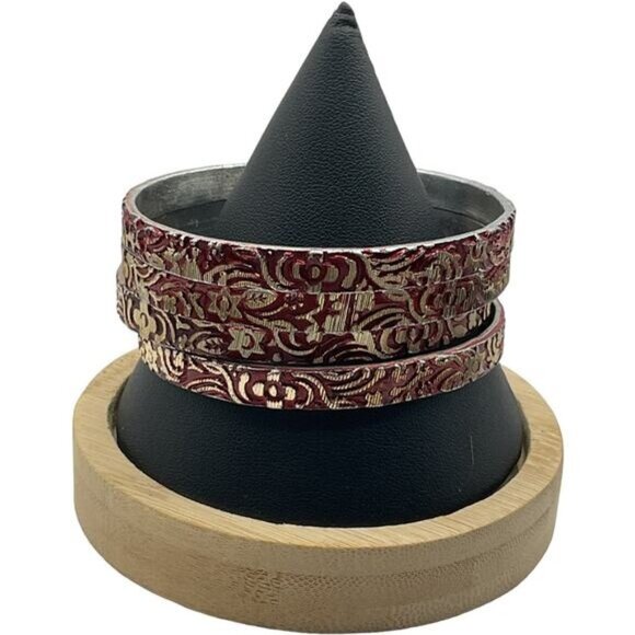 Vintage Style Red Floral Pattern Bangles Bracelets Set Of 4 - Picture 7 of 9